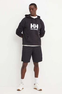 Helly Hansen bluza bawełniana HH LOGO męska kolor czarny z kapturem z nadrukiem 30394