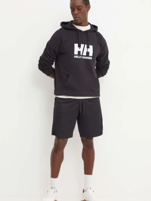 Helly Hansen bluza bawełniana HH LOGO męska kolor czarny z kapturem z nadrukiem 30394