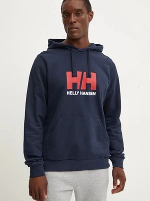 Helly Hansen bluza bawełniana HH LOGO męska kolor granatowy z kapturem z nadrukiem 30394