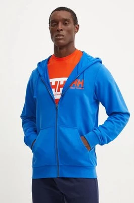 Helly Hansen bluza bawełniana HH LOGO męska kolor niebieski z kapturem z nadrukiem 30393