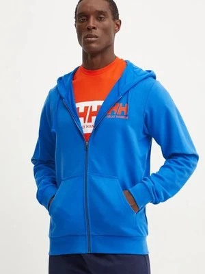 Helly Hansen bluza bawełniana HH LOGO męska kolor niebieski z kapturem z nadrukiem 30393