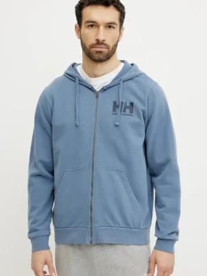 Helly Hansen bluza bawełniana HH LOGO męska kolor niebieski z kapturem z nadrukiem 30393