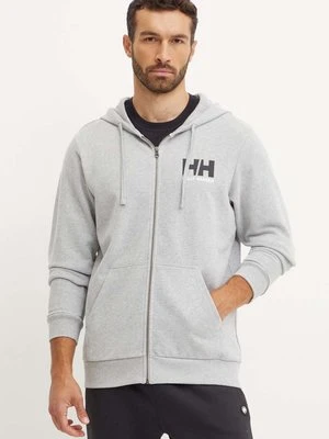 Helly Hansen bluza bawełniana HH LOGO męska kolor szary z kapturem z nadrukiem 30393