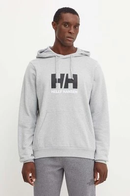 Helly Hansen bluza bawełniana HH LOGO męska kolor szary z kapturem z nadrukiem 30394