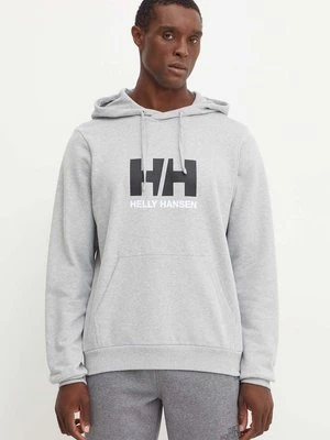 Helly Hansen bluza bawełniana HH LOGO męska kolor szary z kapturem z nadrukiem 30394