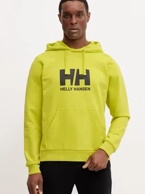 Helly Hansen bluza bawełniana HH LOGO męska kolor żółty z kapturem z nadrukiem 30394