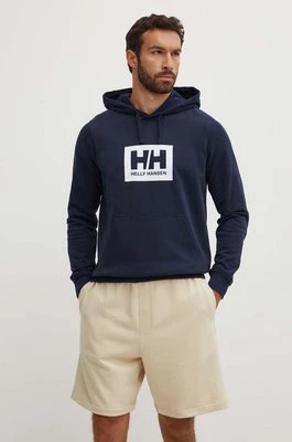 Helly Hansen Bluza bawełniana kolor granatowy z kapturem z nadrukiem 53289-597