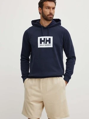 Helly Hansen Bluza bawełniana kolor granatowy z kapturem z nadrukiem 53289-597