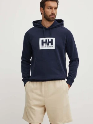 Helly Hansen Bluza bawełniana kolor granatowy z kapturem z nadrukiem 53289-597