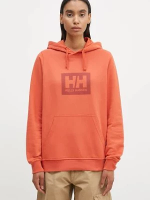 Helly Hansen bluza bawełniana kolor pomarańczowy z kapturem z nadrukiem 53289-597