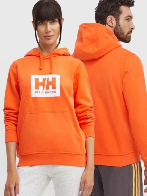 Helly Hansen bluza bawełniana kolor pomarańczowy z kapturem z nadrukiem 53289