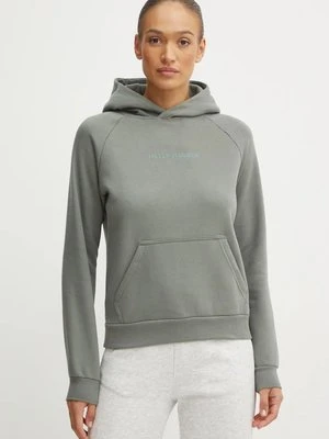 Helly Hansen bluza COTTTON FLEECE damska kolor zielony z kapturem gładka 54161