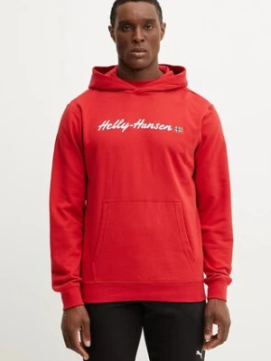 Helly Hansen bluza męska kolor czerwony z kapturem z aplikacją
