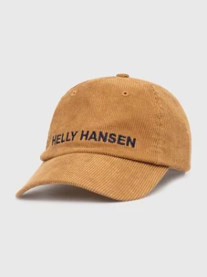 Helly Hansen czapka z daszkiem sztruksowa Graphic Cap kolor brązowy z aplikacją