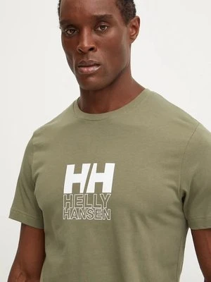 Helly Hansen t-shirt bawełniany CORE GRAPHIC męski kolor zielony wzorzysty 53936