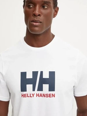 Helly Hansen t-shirt bawełniany HH LOGO męski kolor biały z nadrukiem 30396