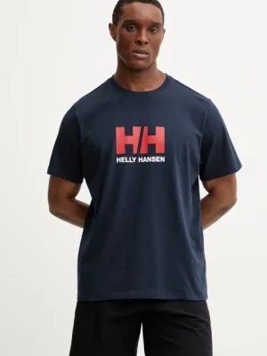 Helly Hansen t-shirt bawełniany HH LOGO męski kolor granatowy z nadrukiem 54596