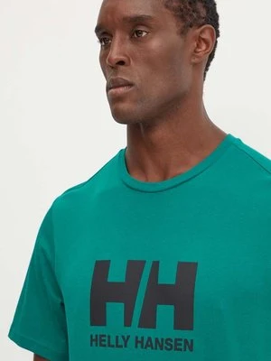 Helly Hansen t-shirt bawełniany HH LOGO męski kolor zielony z nadrukiem 30396