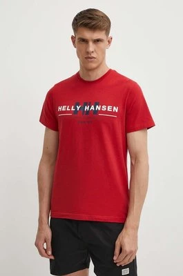 Helly Hansen t-shirt bawełniany kolor czerwony wzorzysty
