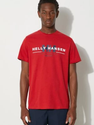 Helly Hansen t-shirt bawełniany kolor czerwony wzorzysty