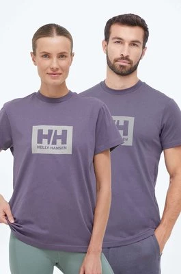 Helly Hansen t-shirt bawełniany kolor fioletowy z nadrukiem