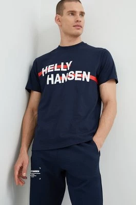 Helly Hansen t-shirt bawełniany kolor granatowy z nadrukiem