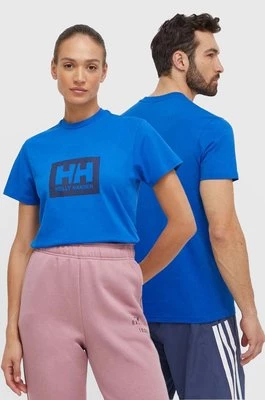 Helly Hansen t-shirt bawełniany kolor niebieski z nadrukiem