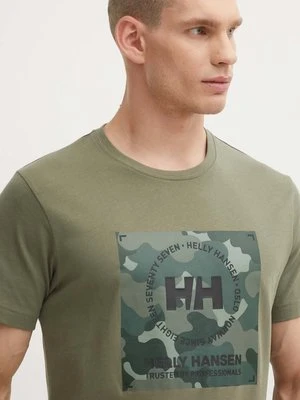 Helly Hansen t-shirt bawełniany kolor zielony wzorzysty