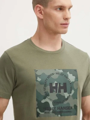 Helly Hansen t-shirt bawełniany kolor zielony wzorzysty