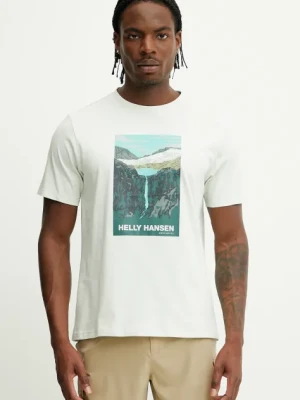 Helly Hansen t-shirt bawełniany MASSIF GRAPHIC męski kolor zielony z nadrukiem 54600