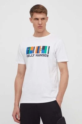 Helly Hansen t-shirt bawełniany męski kolor biały z nadrukiem