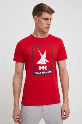 Helly Hansen t-shirt bawełniany męski kolor czerwony z nadrukiem