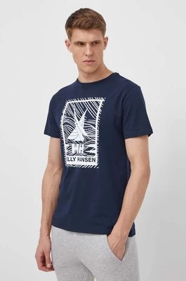 Helly Hansen t-shirt bawełniany męski kolor granatowy z nadrukiem