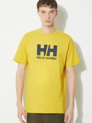 Helly Hansen t-shirt bawełniany męski kolor żółty z aplikacją