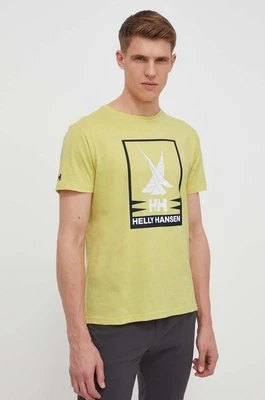 Helly Hansen t-shirt bawełniany męski kolor żółty z nadrukiem