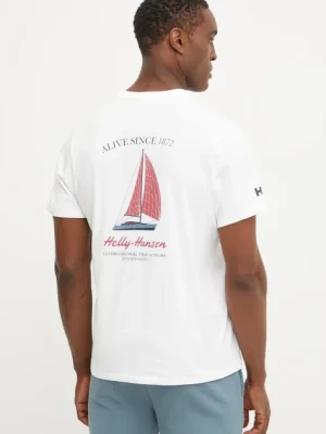 Helly Hansen t-shirt bawełniany SHORELINE męski kolor biały z nadrukiem 54601