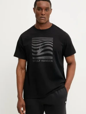 Helly Hansen t-shirt bawełniany SHORELINE męski kolor czarny z nadrukiem 54601