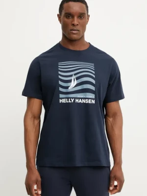 Helly Hansen t-shirt bawełniany SHORELINE męski kolor granatowy z nadrukiem 54601