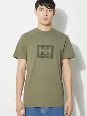 Helly Hansen t-shirt bawełniany TOKYO kolor zielony z nadrukiem 53285