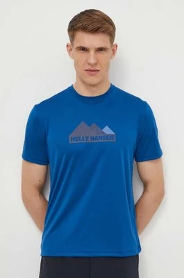 Helly Hansen t-shirt sportowy kolor niebieski z nadrukiem