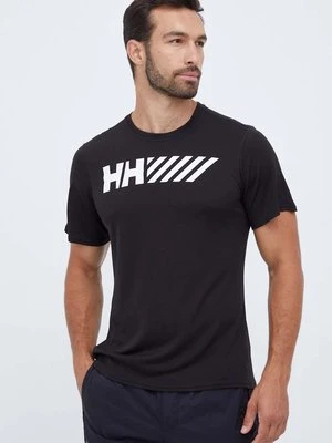 Helly Hansen t-shirt sportowy Lifa Tech kolor czarny z nadrukiem