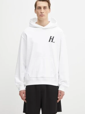 Helmut Lang bluza bawełniana męska kolor biały z kapturem z nadrukiem P04HM508