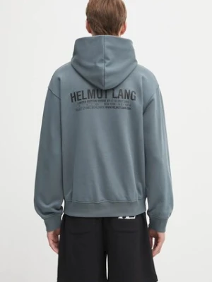 Helmut Lang bluza bawełniana męska kolor niebieski z kapturem z nadrukiem P04HM508