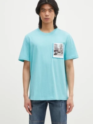 Helmut Lang t-shirt bawełniany Pstcard T Bk.Mal Lt męski kolor turkusowy z nadrukiem O10HM516