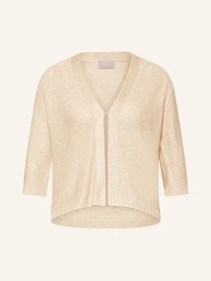 Hemisphere Kardigan Z Lnu, Z Rękawami 3/4 I Cekinami beige