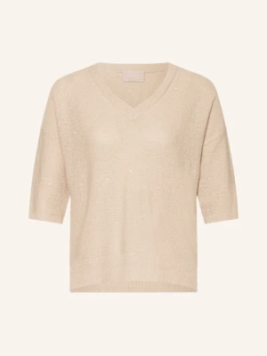 Hemisphere Sweter Z Lnu Z Cekinami beige