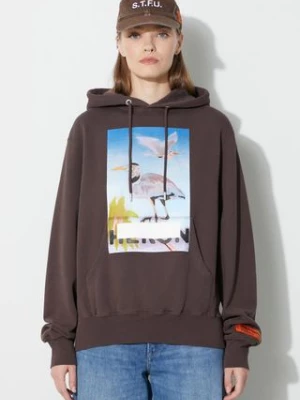 Heron Preston bluza bawełniana Heron Censored Hoodie damska kolor brązowy z kapturem z nadrukiem HWBB024F23JER0036037