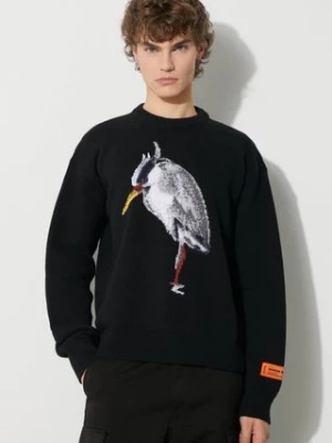 Heron Preston sweter wełniany Heron Bird Knit Crewneck męski kolor czarny  HMHE013F23KNI0031009