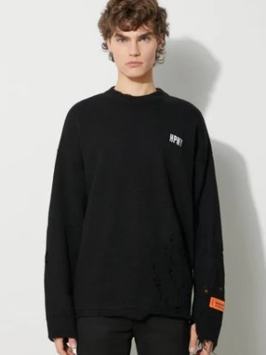 Heron Preston sweter wełniany Shredded Knit Crewneck męski kolor czarny  HMHE011F23KNI0011001