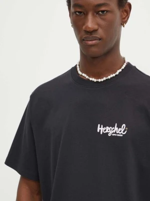 Herschel t-shirt bawełniany męski kolor czarny z nadrukiem